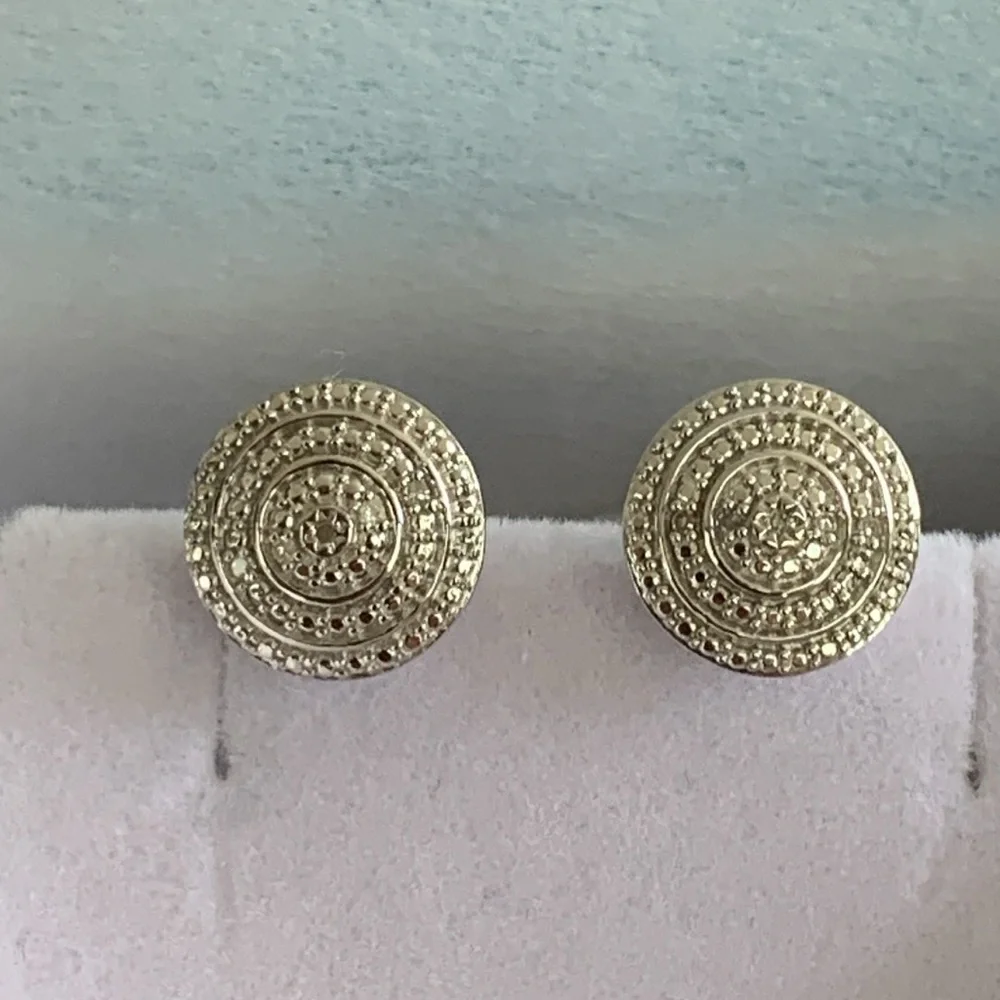 Double Beaded Genuine Natural Diamond Stud Earrings Sterling silver 925 - Picture 1 of 7